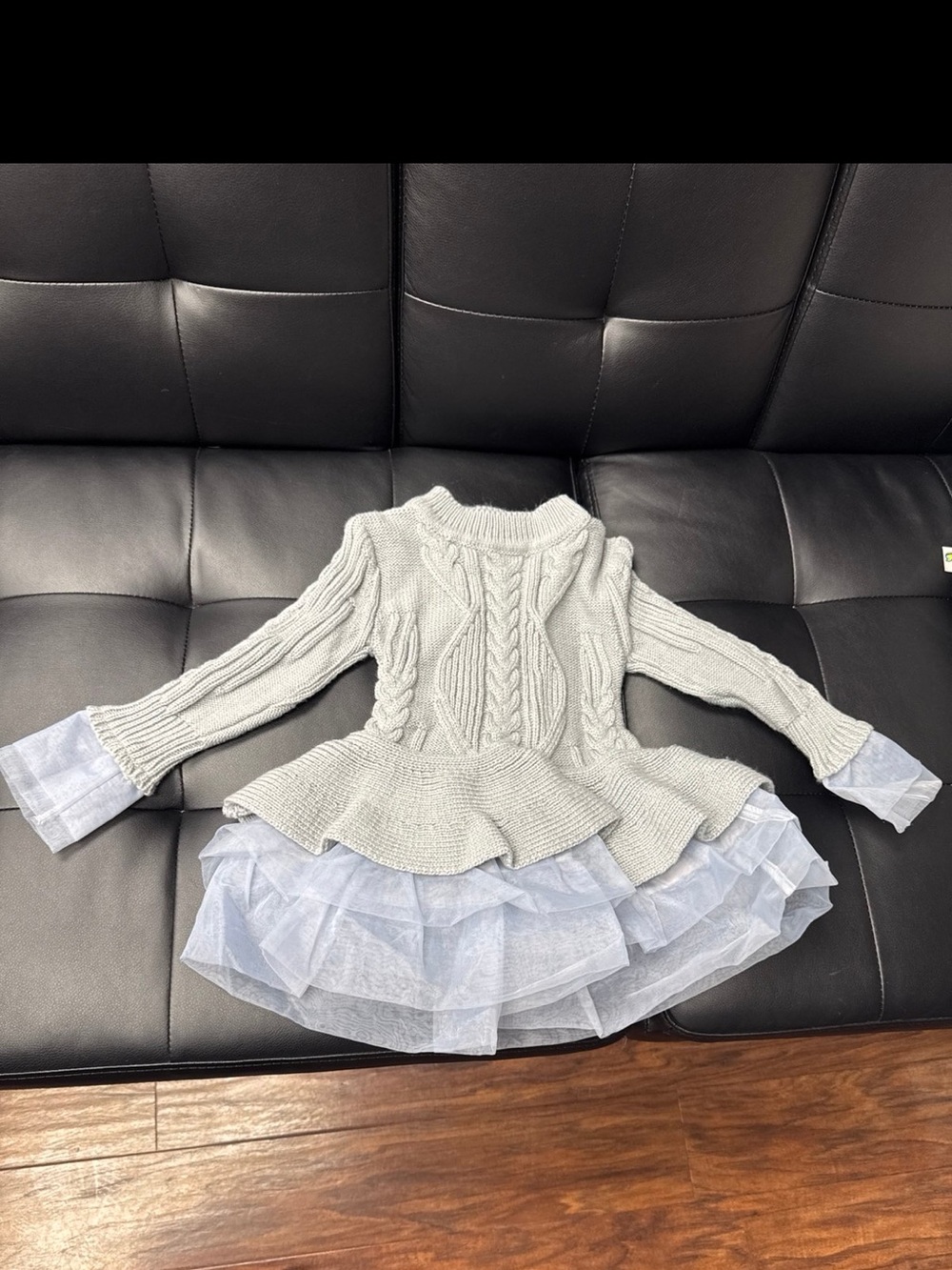 Girls' Grey Knit Peplum Dress with Tulle Skirt